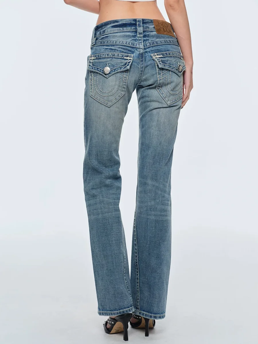 BUM STUDIO | Low-Rise Washed Slight-Flare Jeans With Bold Topstitching - 2