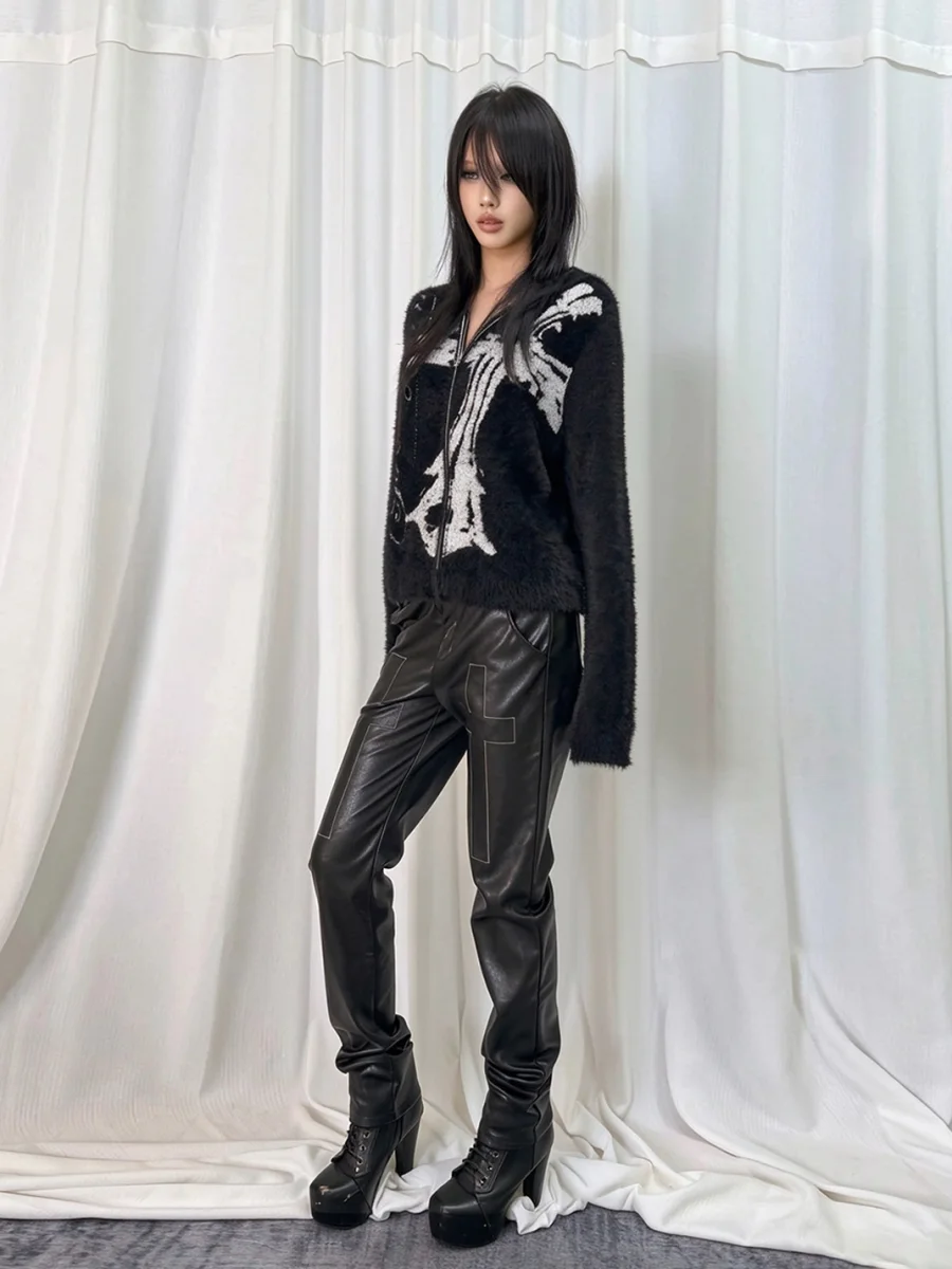 Gods plan | Cross Print Hooded Zip-Up Knit Cardigan - 4