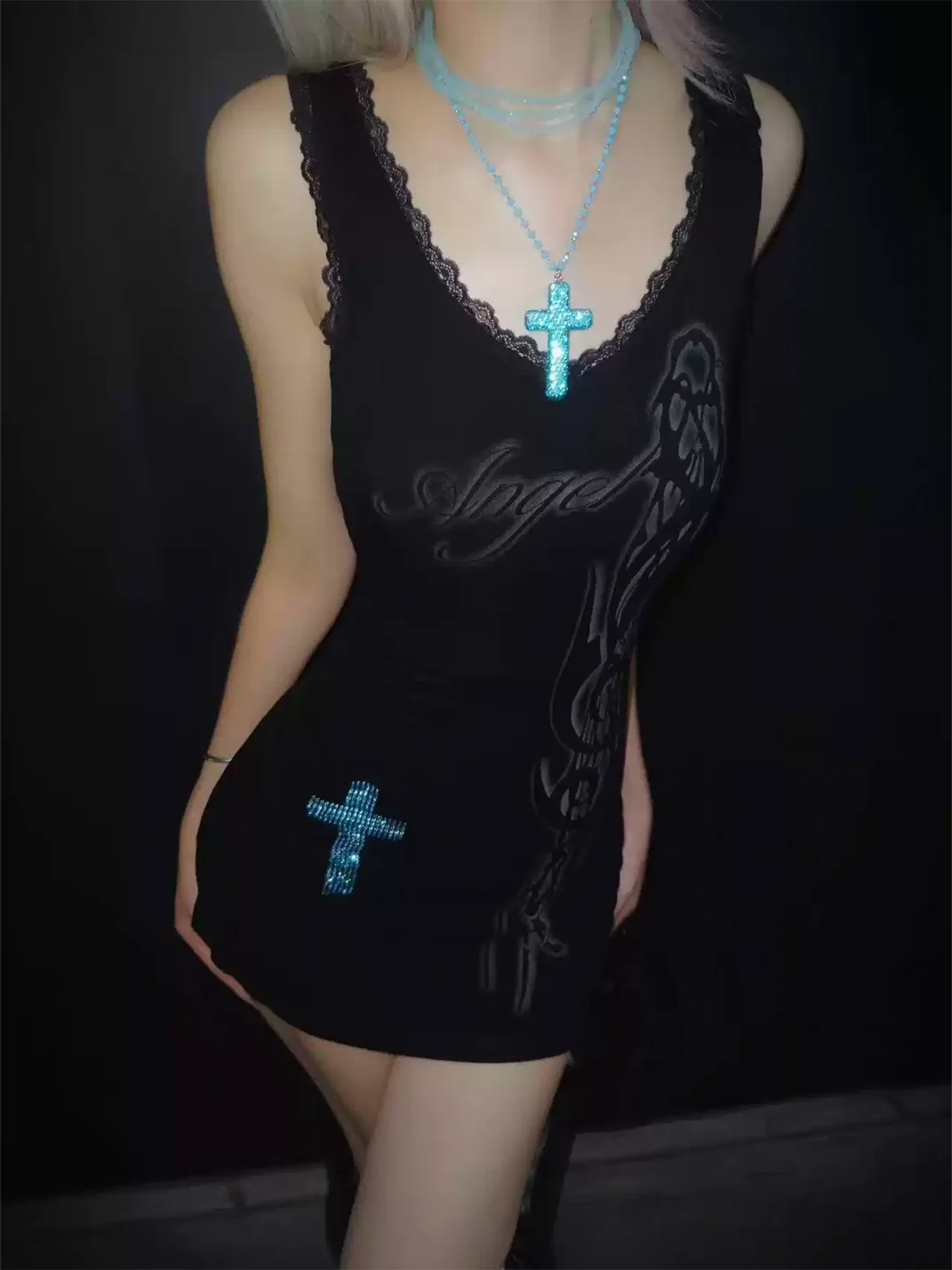 4AMSTUDIO | Black Lace-Trim Bodycon Cami Dress