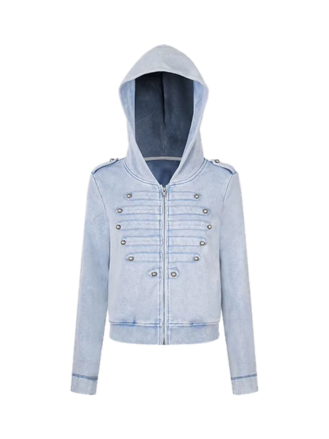 0123 Start | Washed Cropped Hooded Double-Breasted Slim-Fit Jacket
