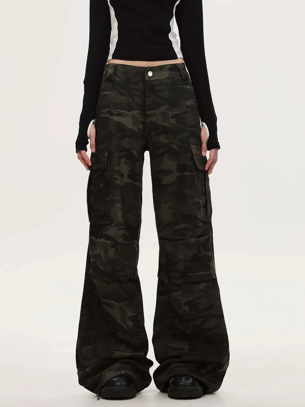 0123 Start | Loose Straight-Leg Slight-Flare Camouflage Cargo Pants