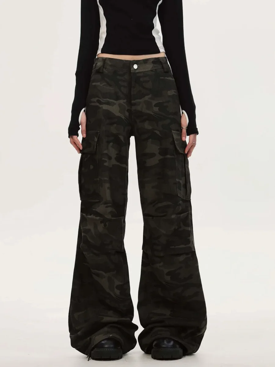 0123 Start | Loose Straight-Leg Slight-Flare Camouflage Cargo Pants - 2
