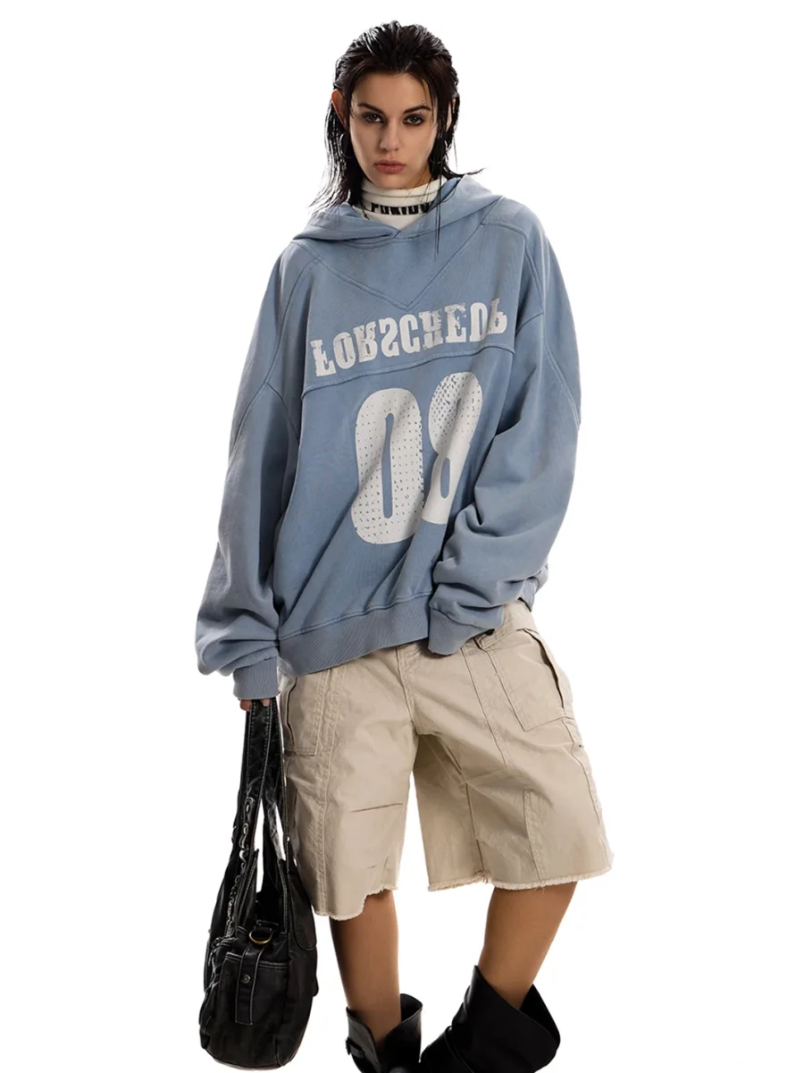 0123 Start | Washed Distressed Loose-Fit Pullover Hoodie - 4