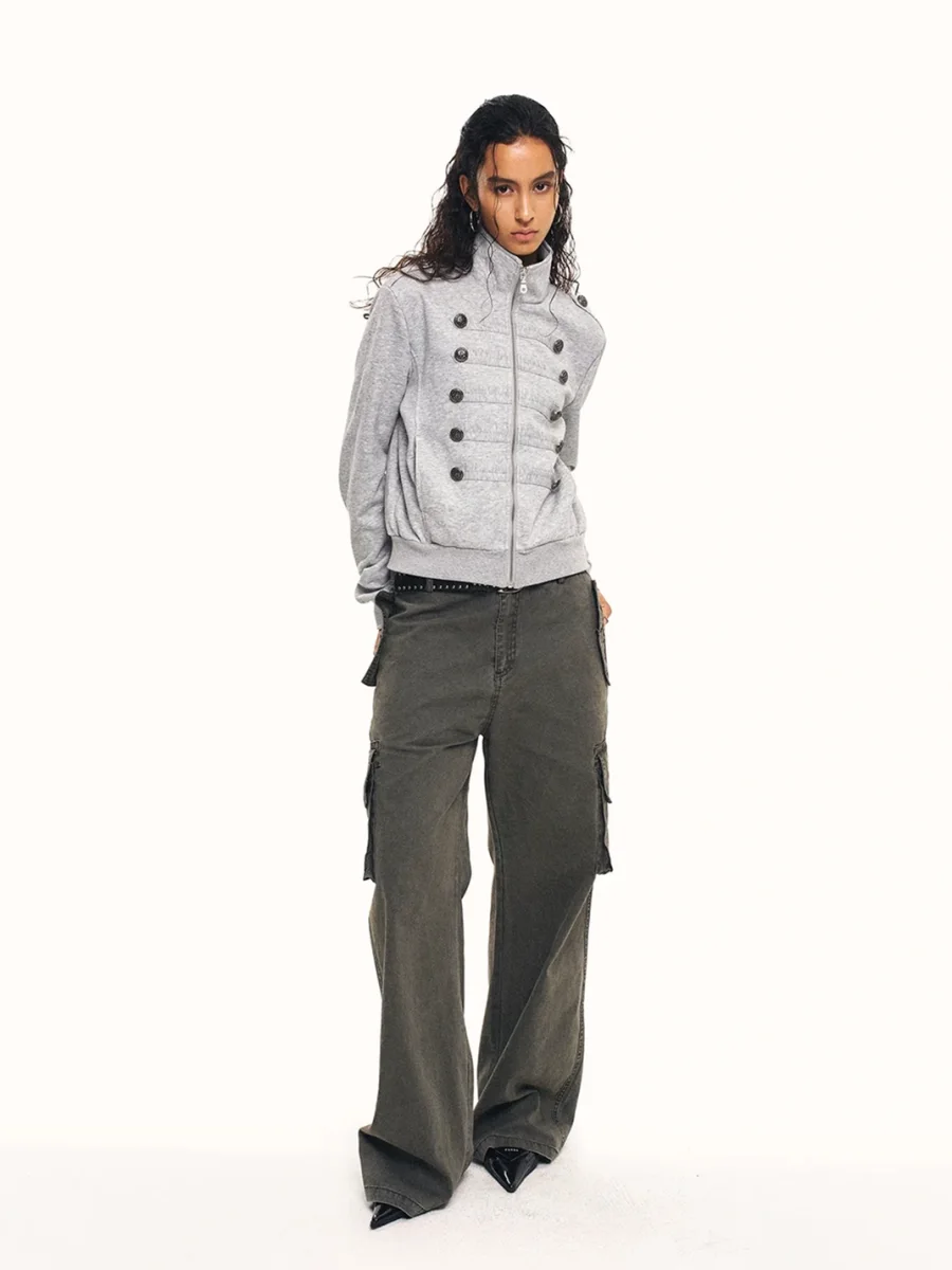 0123 Start | Stand-Collar Double-Breasted Cropped Slim-Fit Jacket - 2