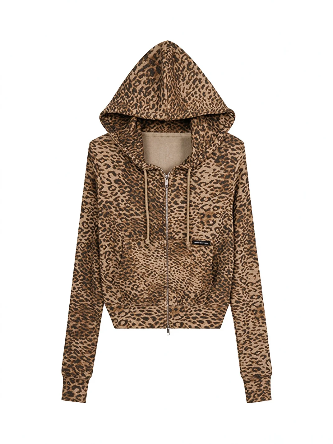 0123 Start | Leopard Print Slim-Fit Cropped Drawstring Hoodie