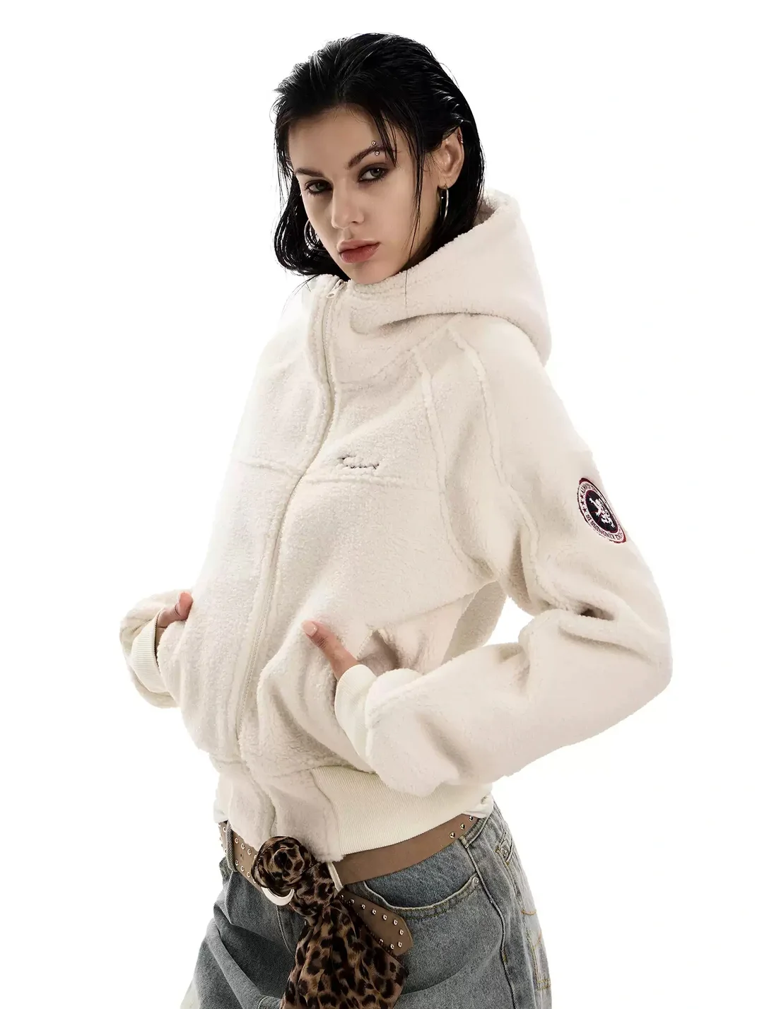 0123 Start | Relaxed Cropped Hooded Fleece Jacket