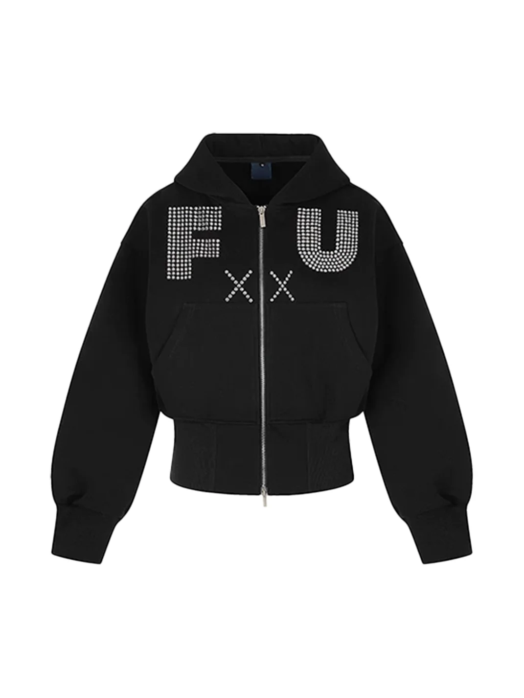 0123 Start | Studded Letter Cropped Zip-Up Hoodie