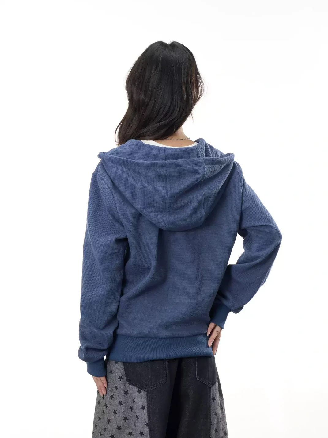 ONLPP | Distressed Flag Print Waffle Zip-Up Hoodie
