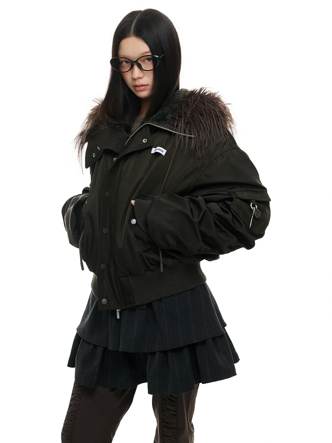 JIKOO | Fur-Trimmed Hooded Down Bomber Jacket