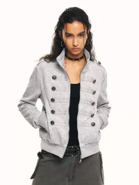 0123 Start | Stand-Collar Double-Breasted Cropped Slim-Fit Jacket