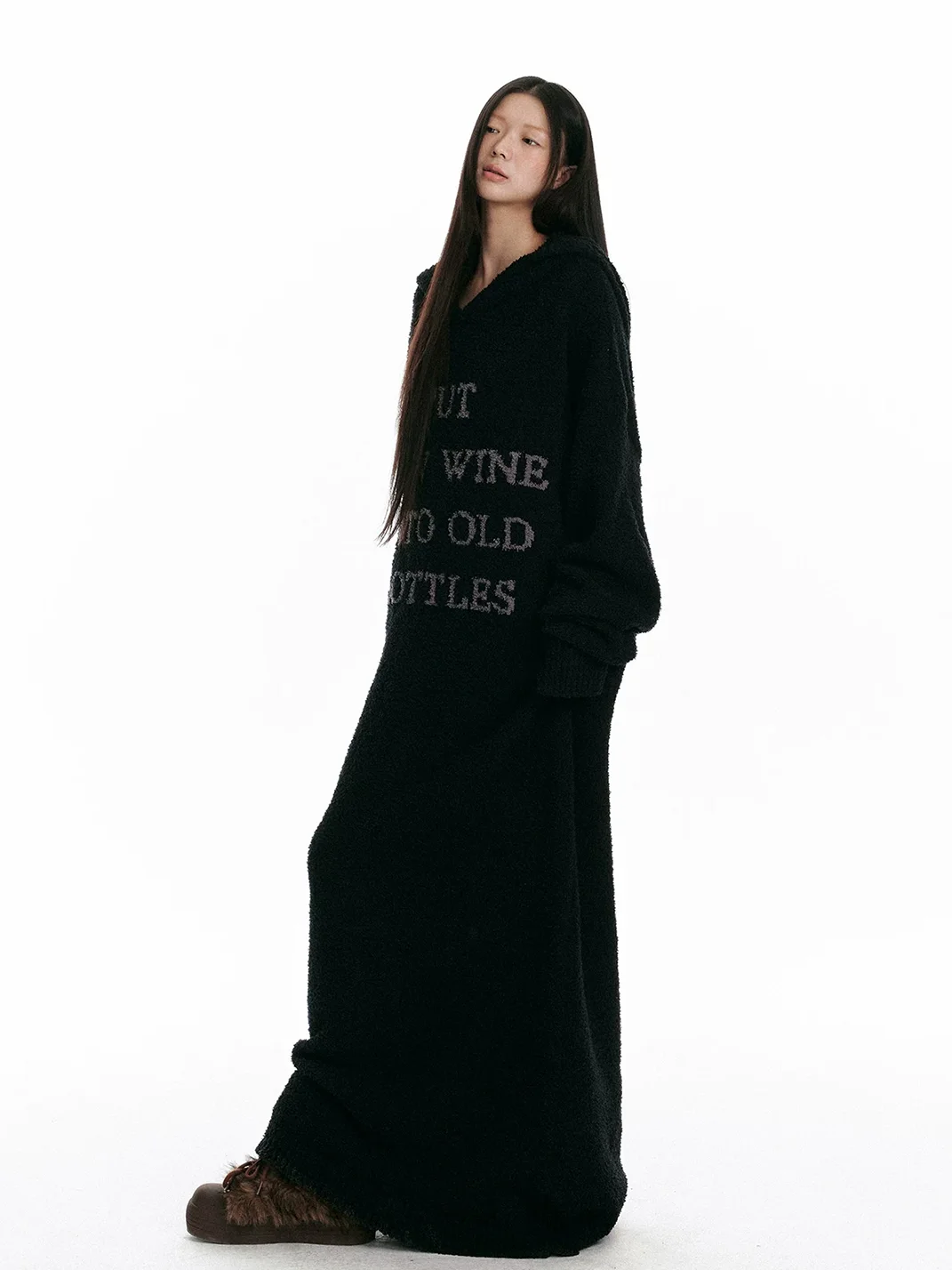 JIKOO | Hooded Knit Long Robe Dress