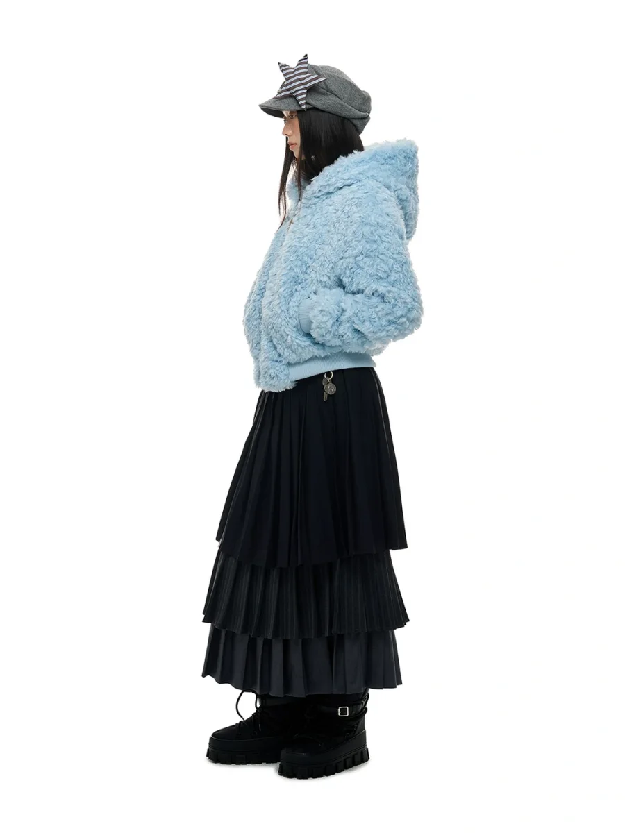 JIKOO | Thick Hooded Cropped Faux Wool Jacket - 4