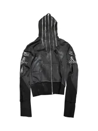 DETW | Distressed Studded Multi-Zip Hooded Sweatshirt Jacket