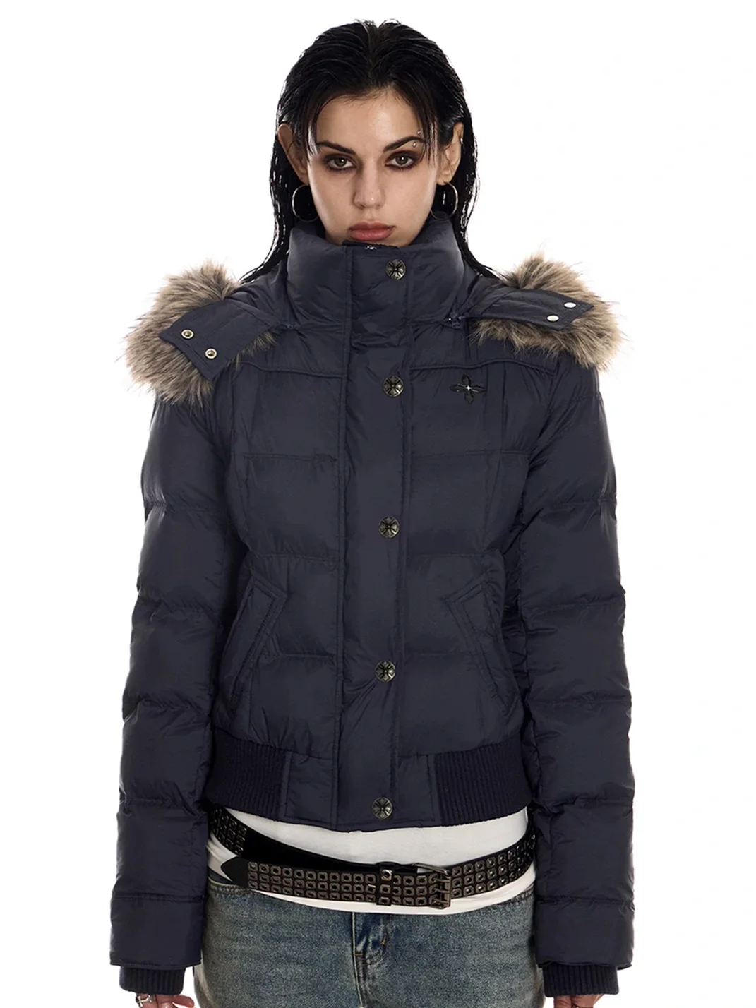 0123 Start | Slim-Fit Cropped Plush-Trim Hooded Padded Jacket