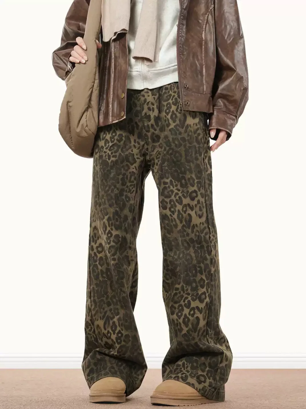 0123 Start | Leopard Print Loose Straight-Leg Jeans