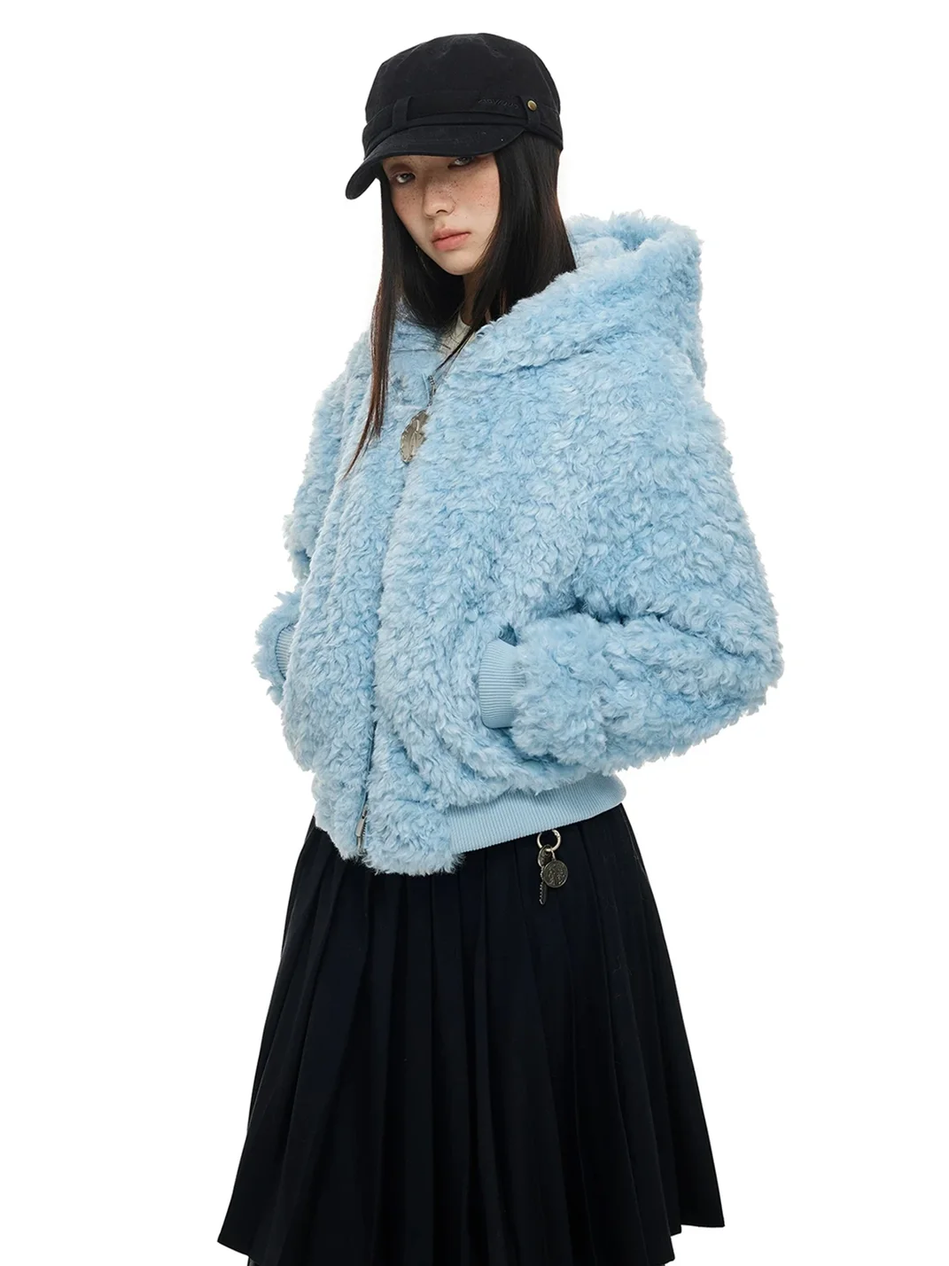 JIKOO | Thick Hooded Cropped Faux Wool Jacket