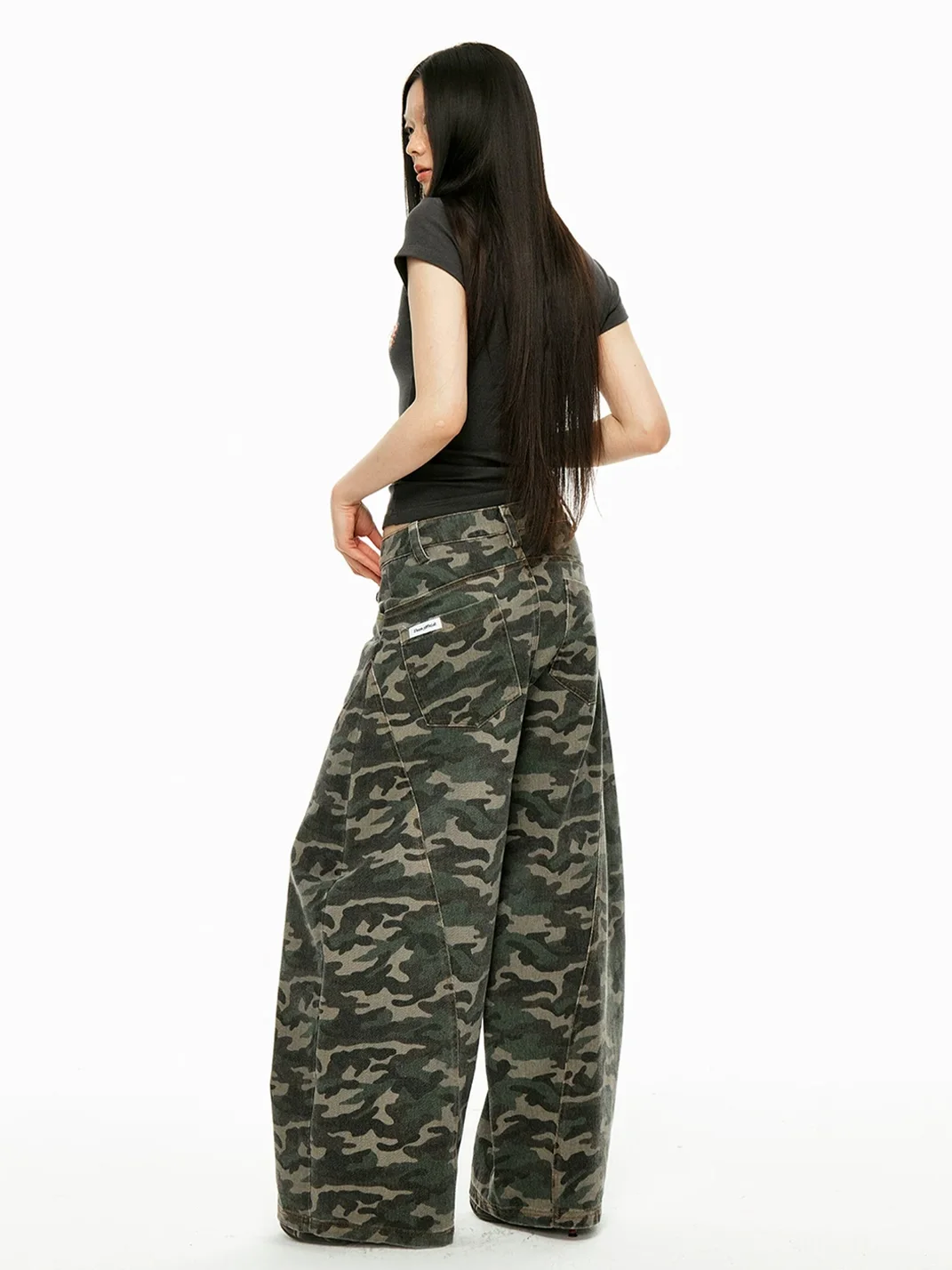 JIKOO | Camouflage Rhinestone Star Wide-Leg Jeans
