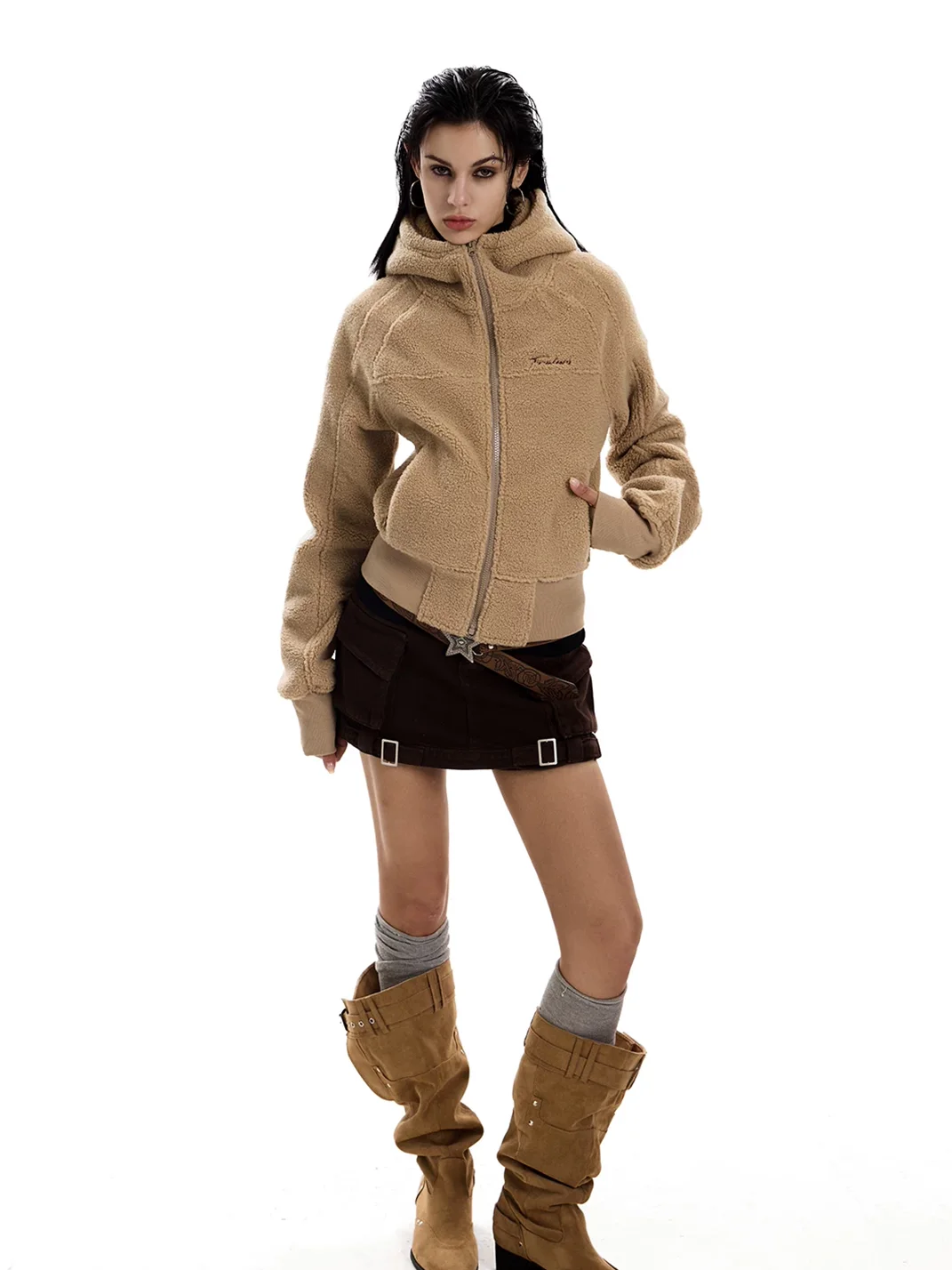 0123 Start | Relaxed Cropped Hooded Fleece Jacket