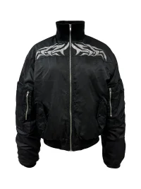 PCCVISION | Black Tribal Embroidered Oversized Padded Bomber Jacket