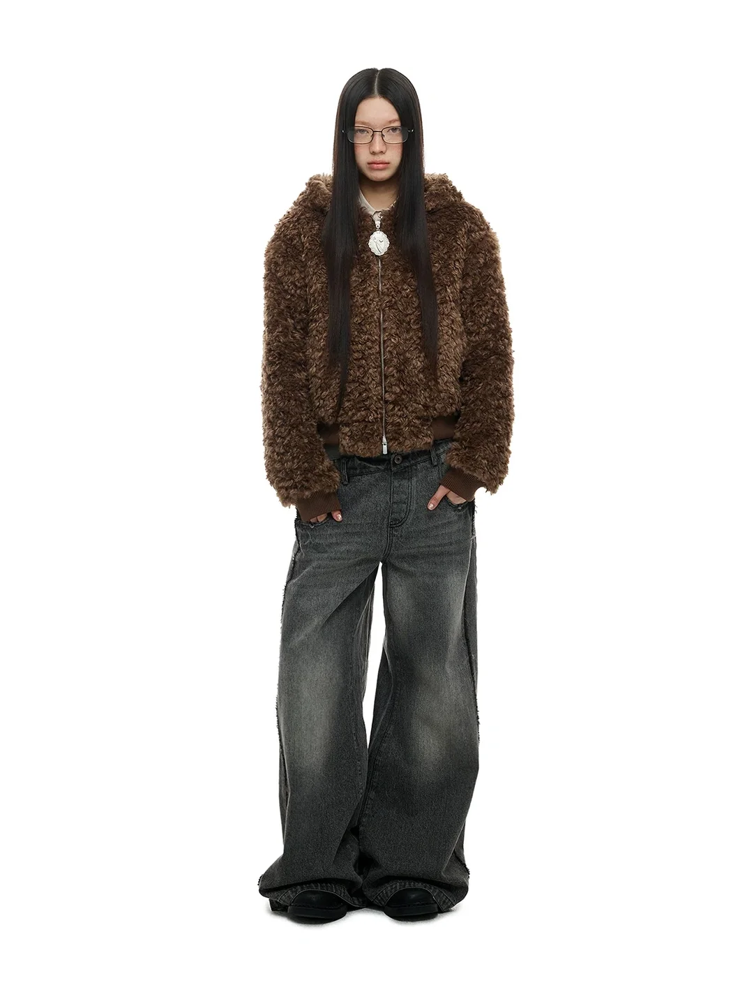 JIKOO | Thick Hooded Cropped Faux Wool Jacket