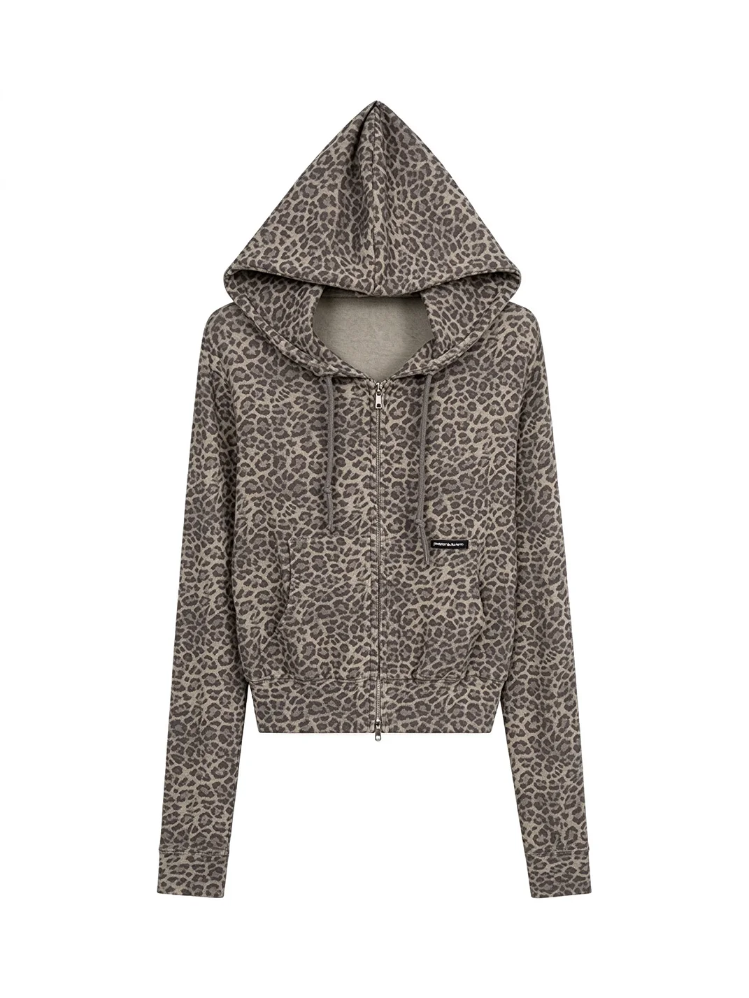 0123 Start | Leopard Print Slim-Fit Cropped Drawstring Hoodie
