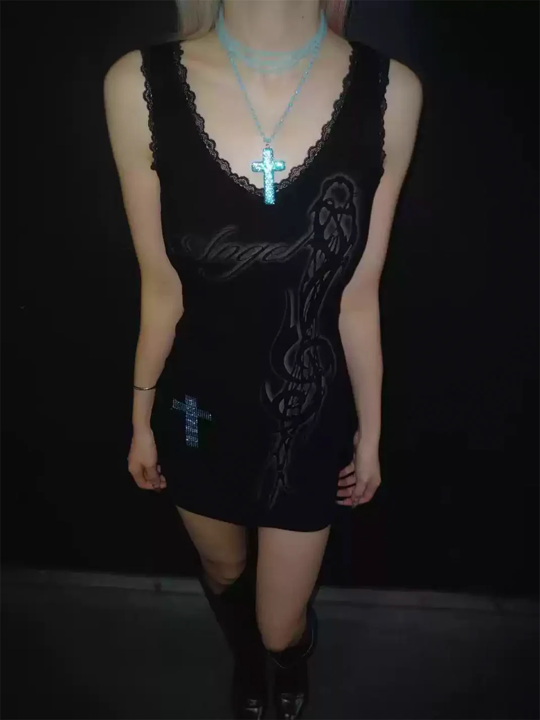 4AMSTUDIO | Black Lace-Trim Bodycon Cami Dress