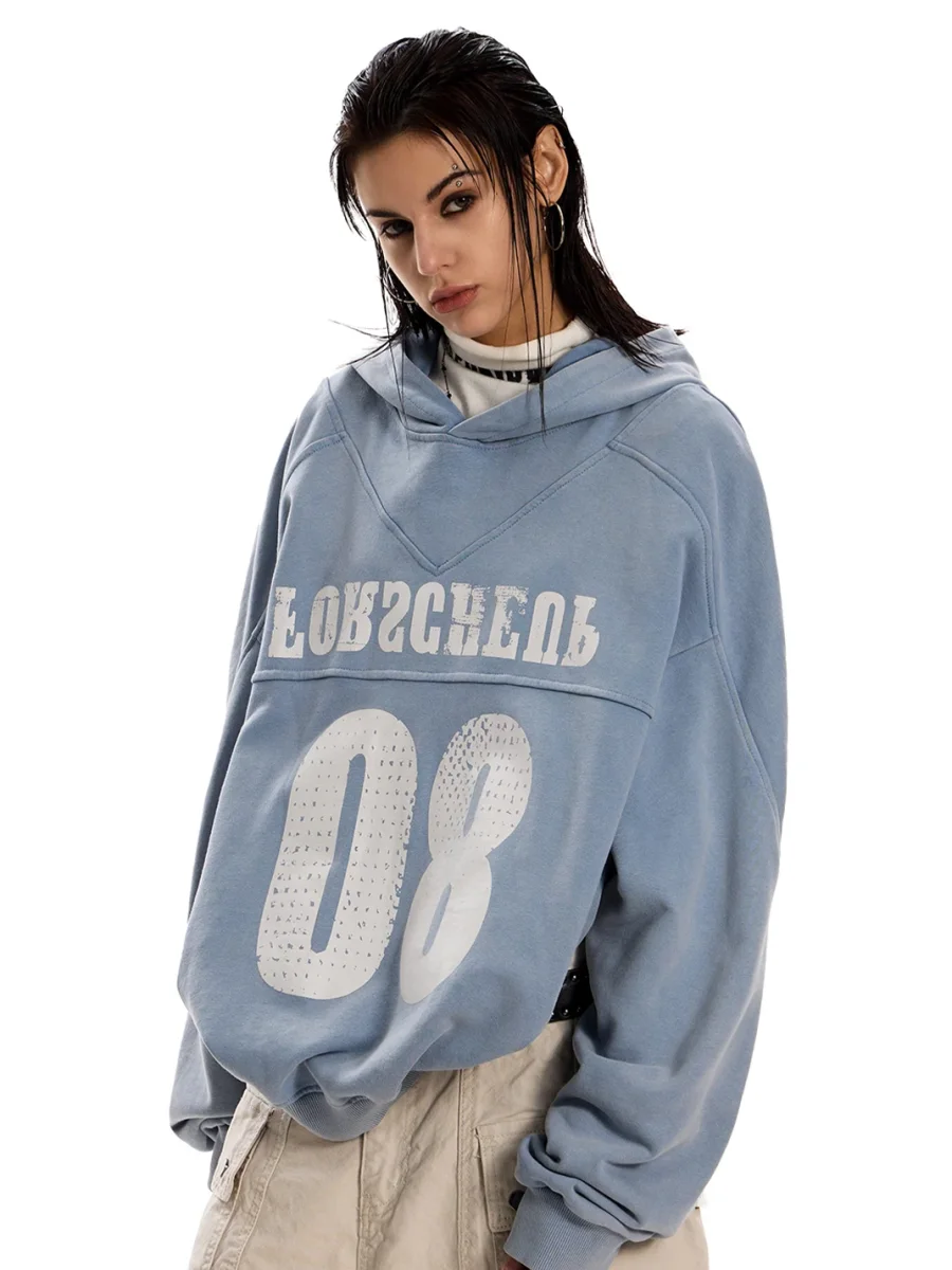 0123 Start | Washed Distressed Loose-Fit Pullover Hoodie - 3