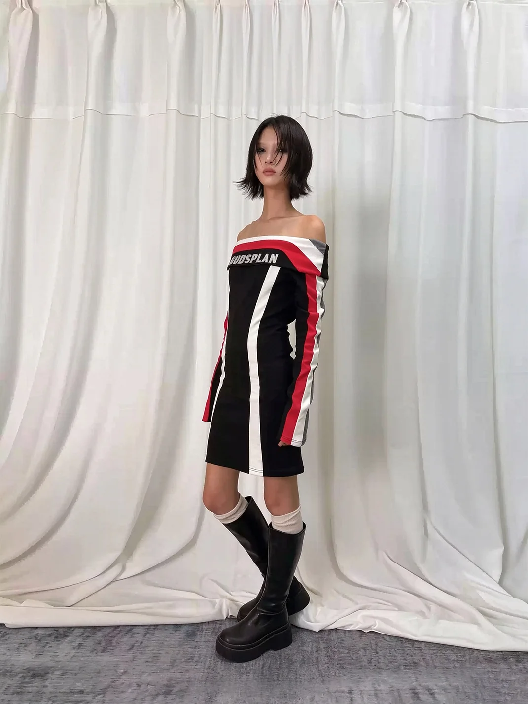 Gods plan | Off-Shoulder Striped Colorblock Bodycon Dress