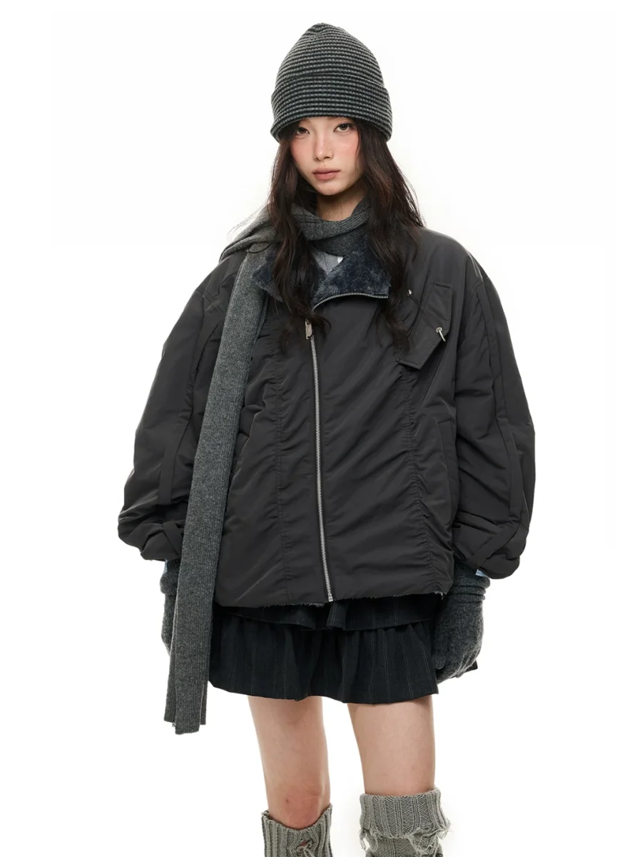 JIKOO | Reversible Asymmetric Stand Collar Padded Jacket - 3