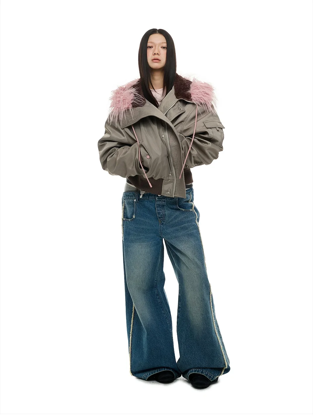 JIKOO | Fur-Trimmed Hooded Down Bomber Jacket