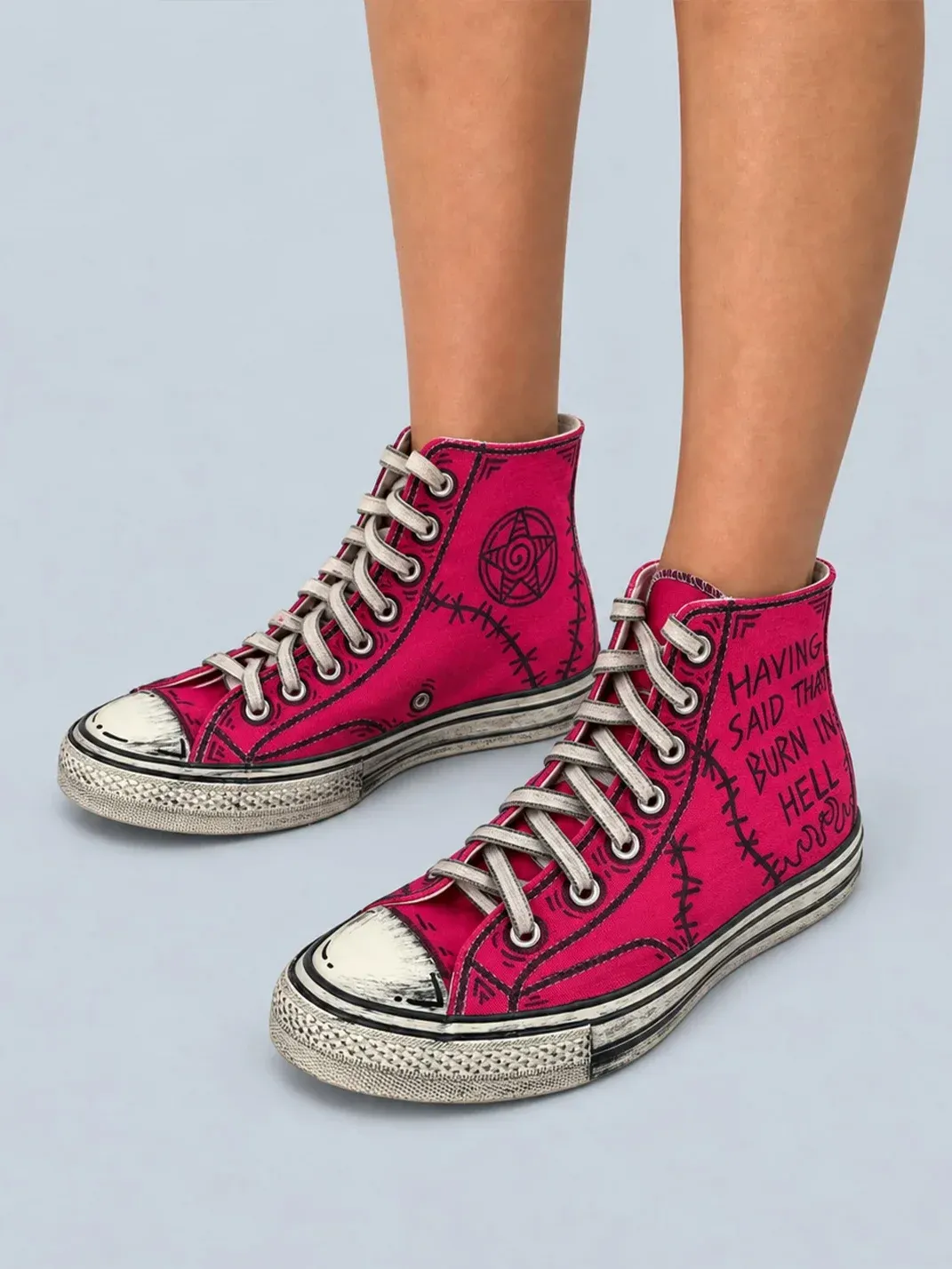 Rs by RebelSeed | Hand-Painted Distressed Pink High-Top Canvas Sneakers