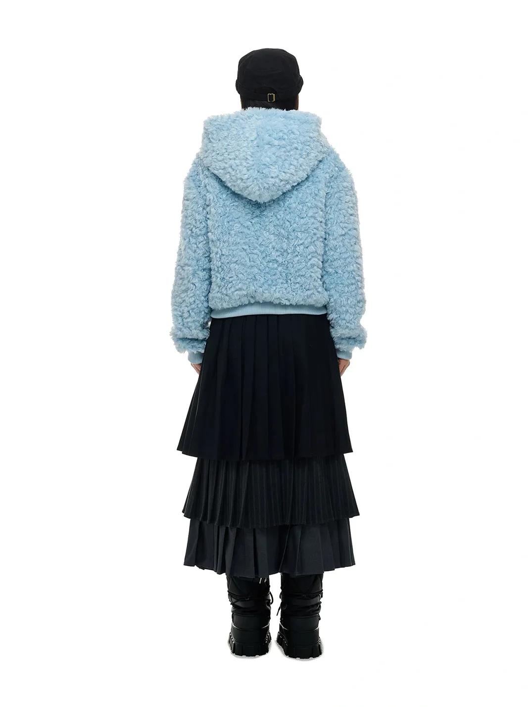 JIKOO | Thick Hooded Cropped Faux Wool Jacket