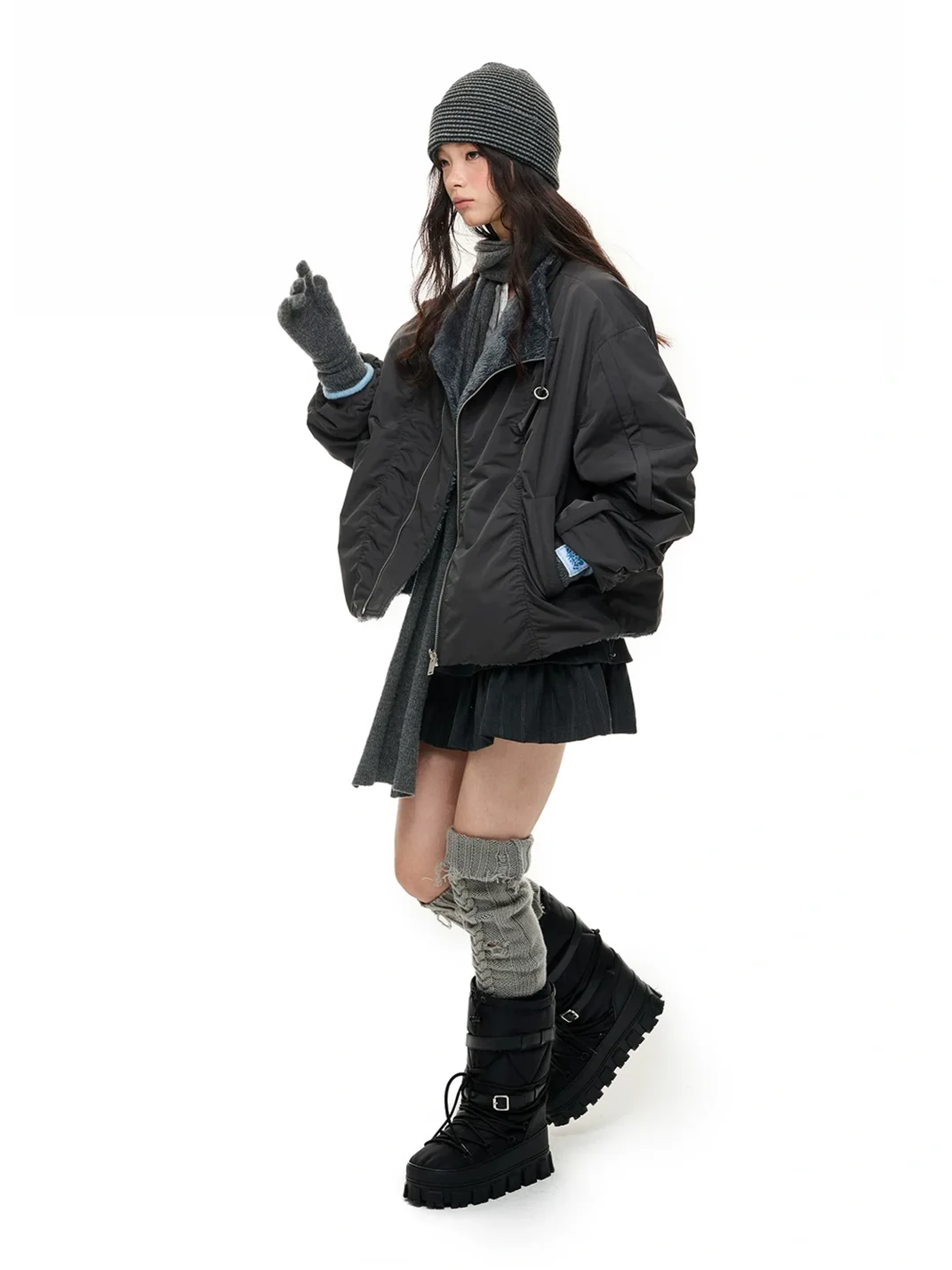 JIKOO | Reversible Asymmetric Stand Collar Padded Jacket