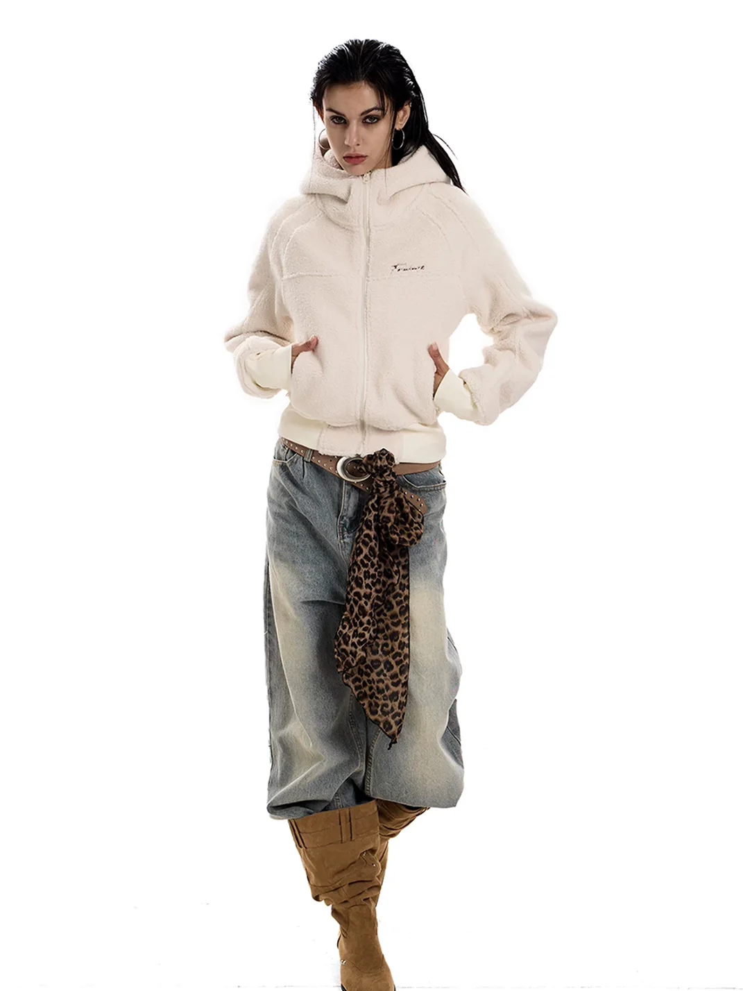 0123 Start | Relaxed Cropped Hooded Fleece Jacket