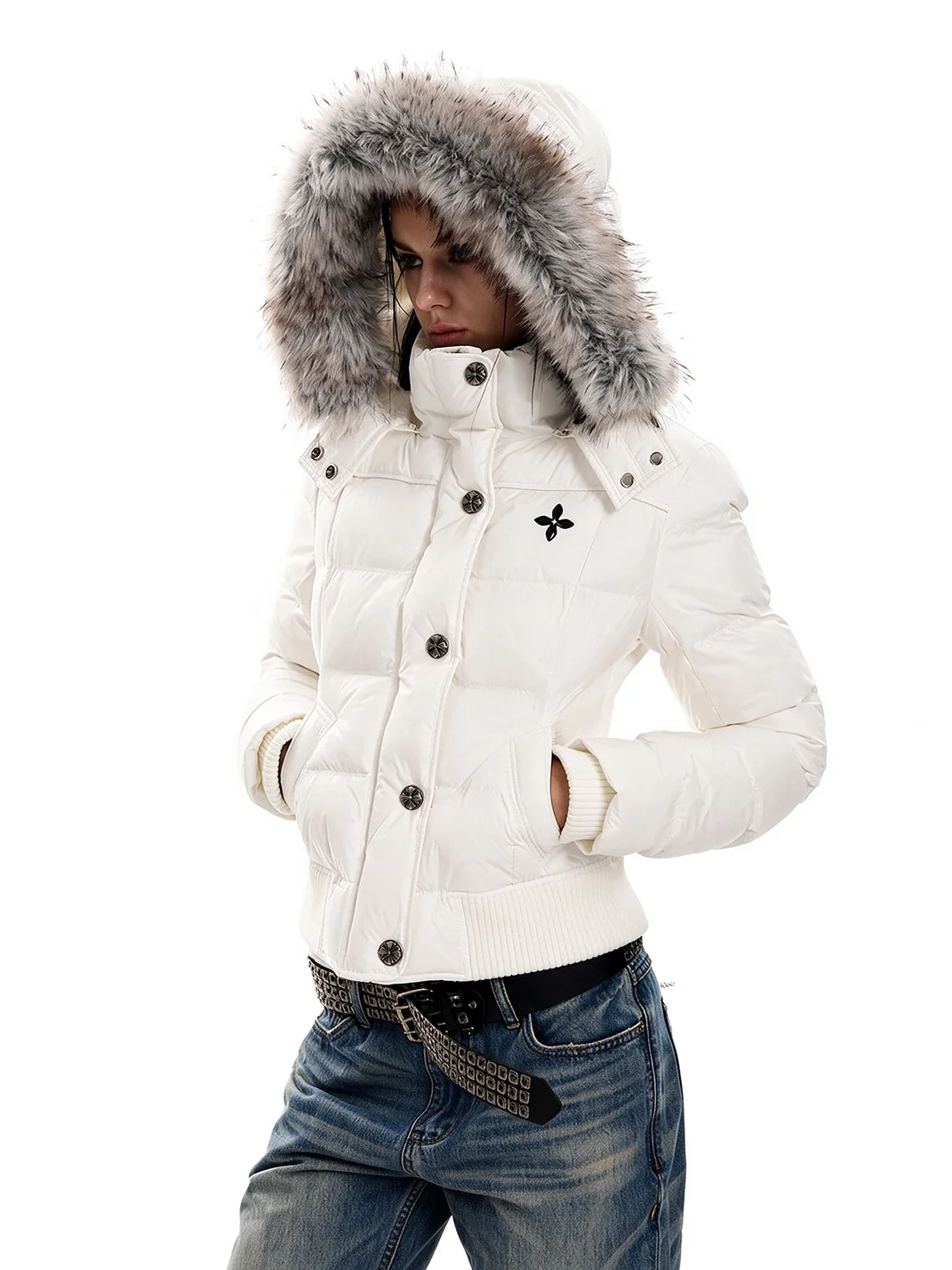 0123 Start | Slim-Fit Cropped Fur-Trim Padded Jacket