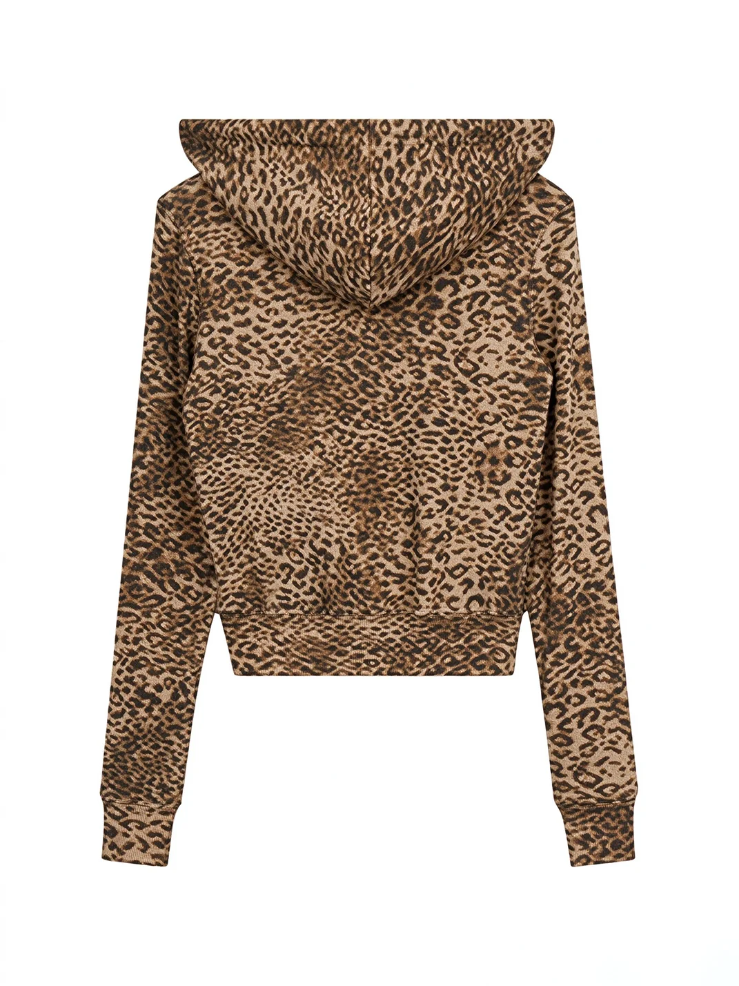 0123 Start | Leopard Print Slim-Fit Cropped Drawstring Hoodie