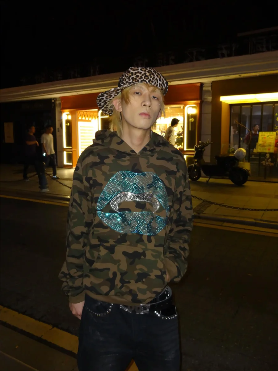 4AMSTUDIO | Loose Cropped Camouflage Long Sleeve Pullover Hoodie - 3