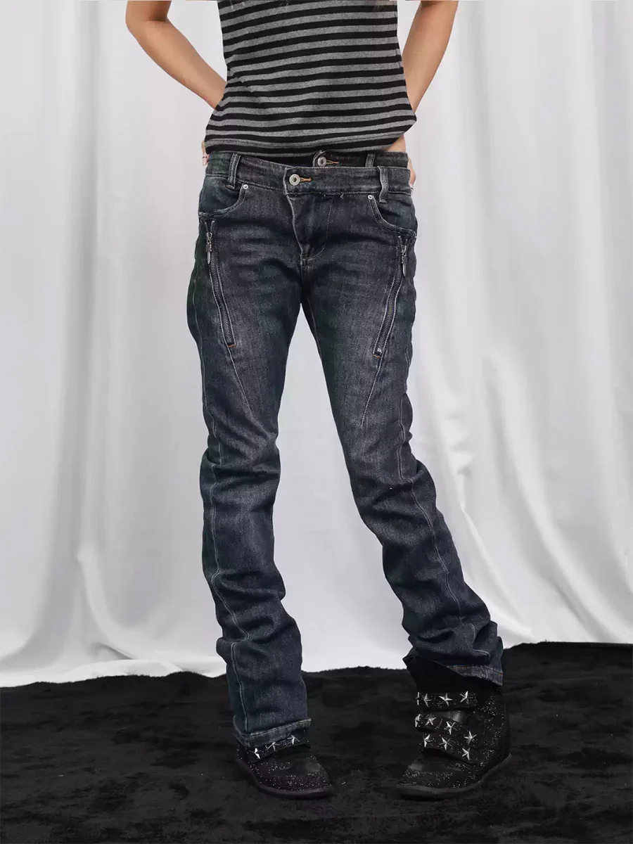 DETW | Double Waistband Slim Fit Zipper Detail Jeans - 2
