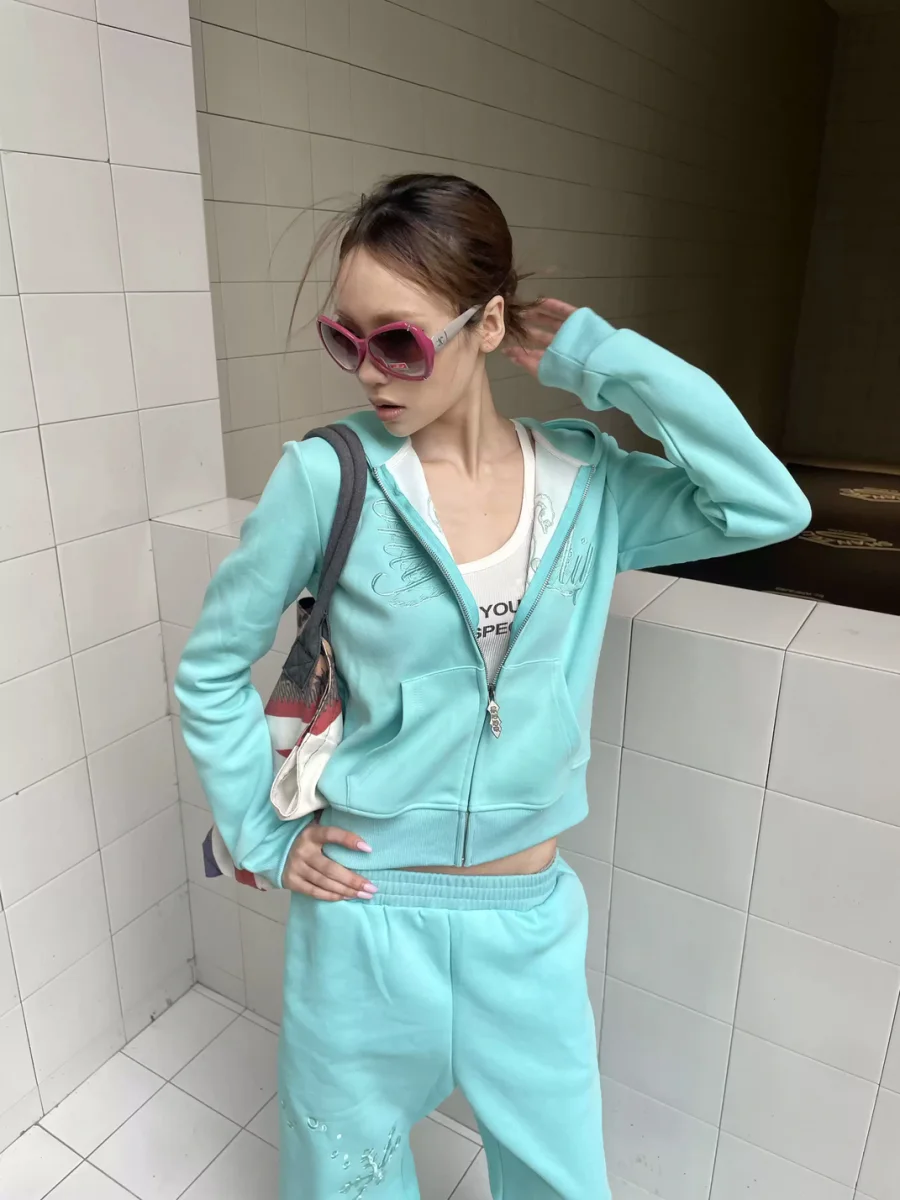 DETW | Embroidered Swan Letter Slim-Fit Zip-Up Hoodie - 2