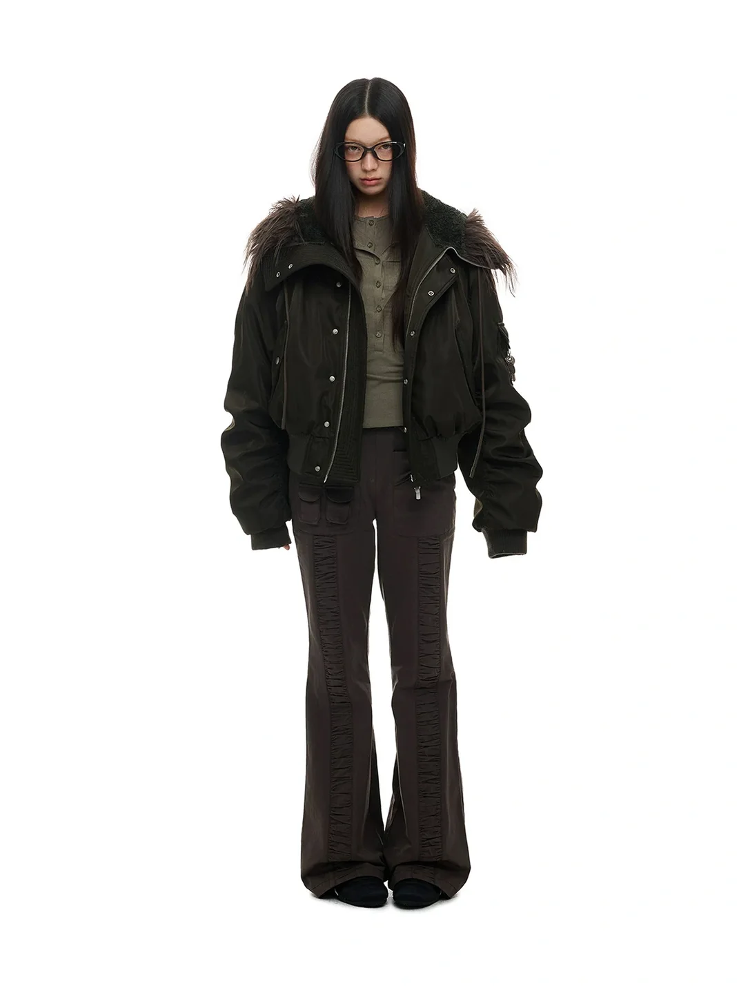 JIKOO | Fur-Trimmed Hooded Down Bomber Jacket