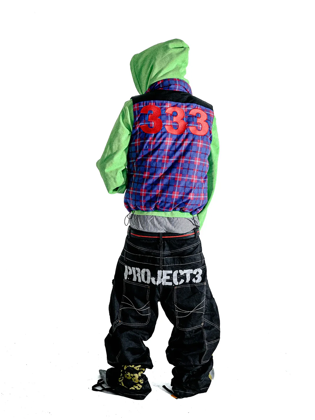 PCCVISION | Double-Waist Distressed Pleated Printed Double-Knee Loose Cargo Pants