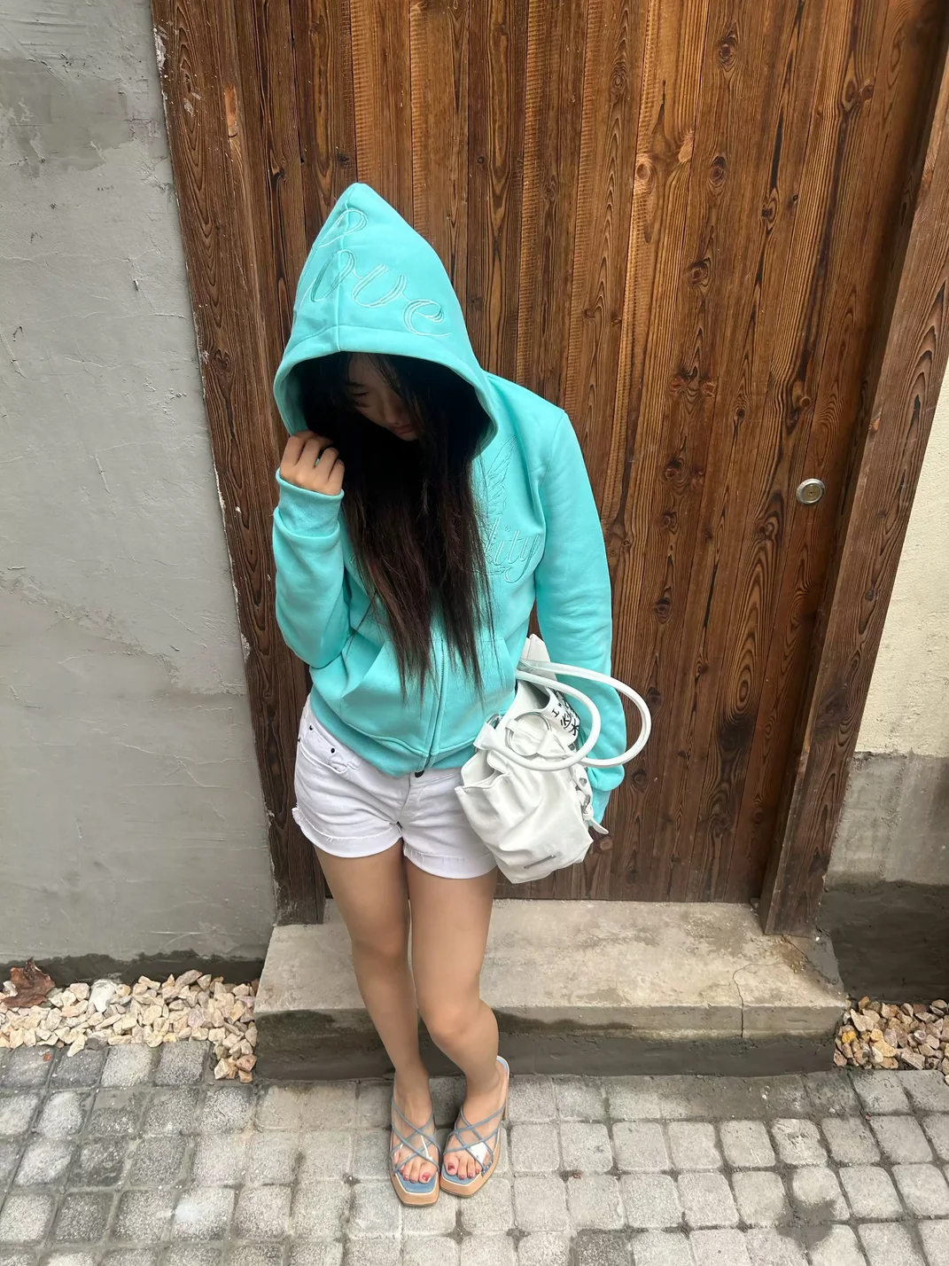 DETW | Embroidered Swan Letter Slim-Fit Zip-Up Hoodie
