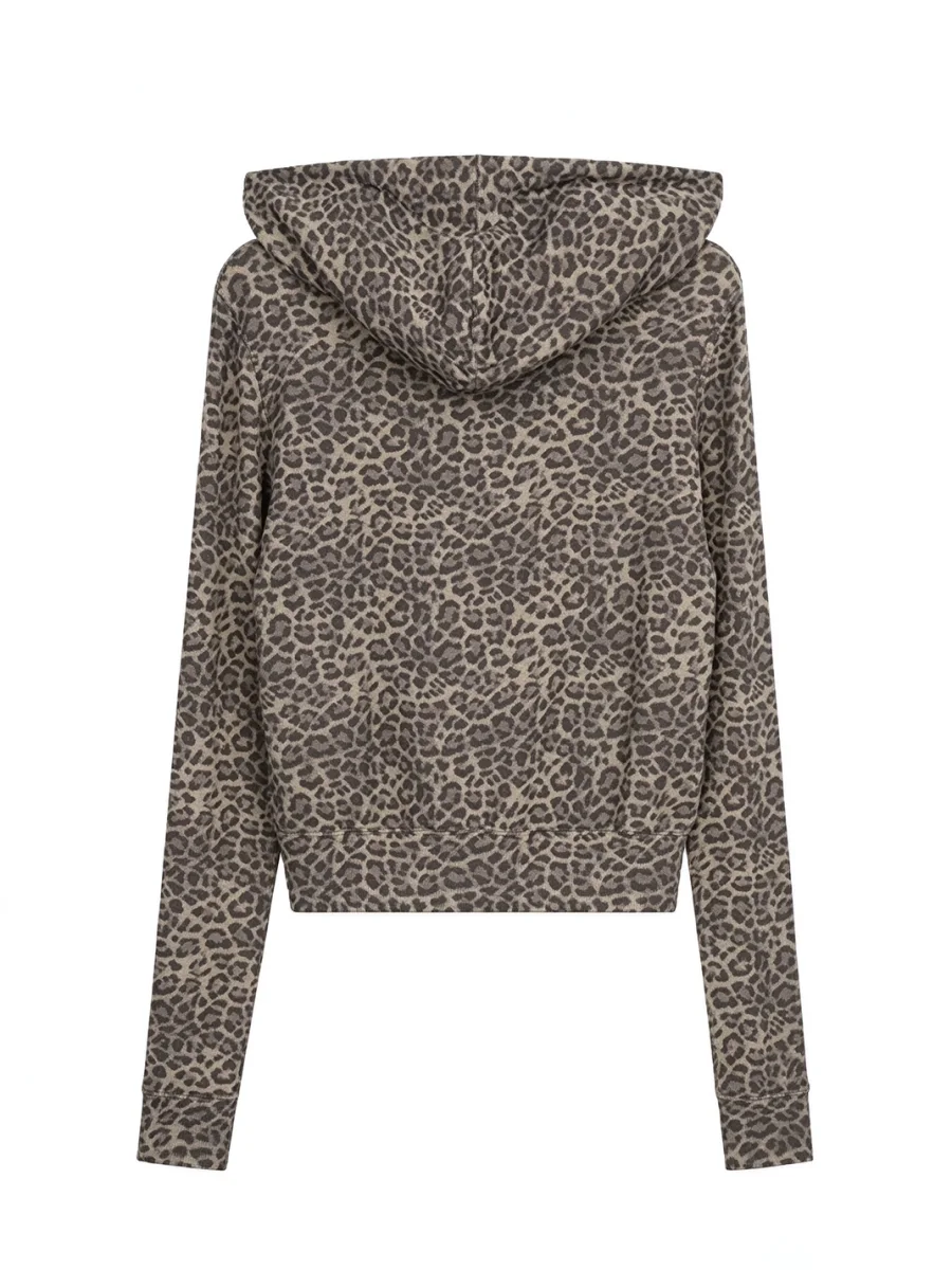 0123 Start | Leopard Print Slim-Fit Cropped Drawstring Hoodie - 3