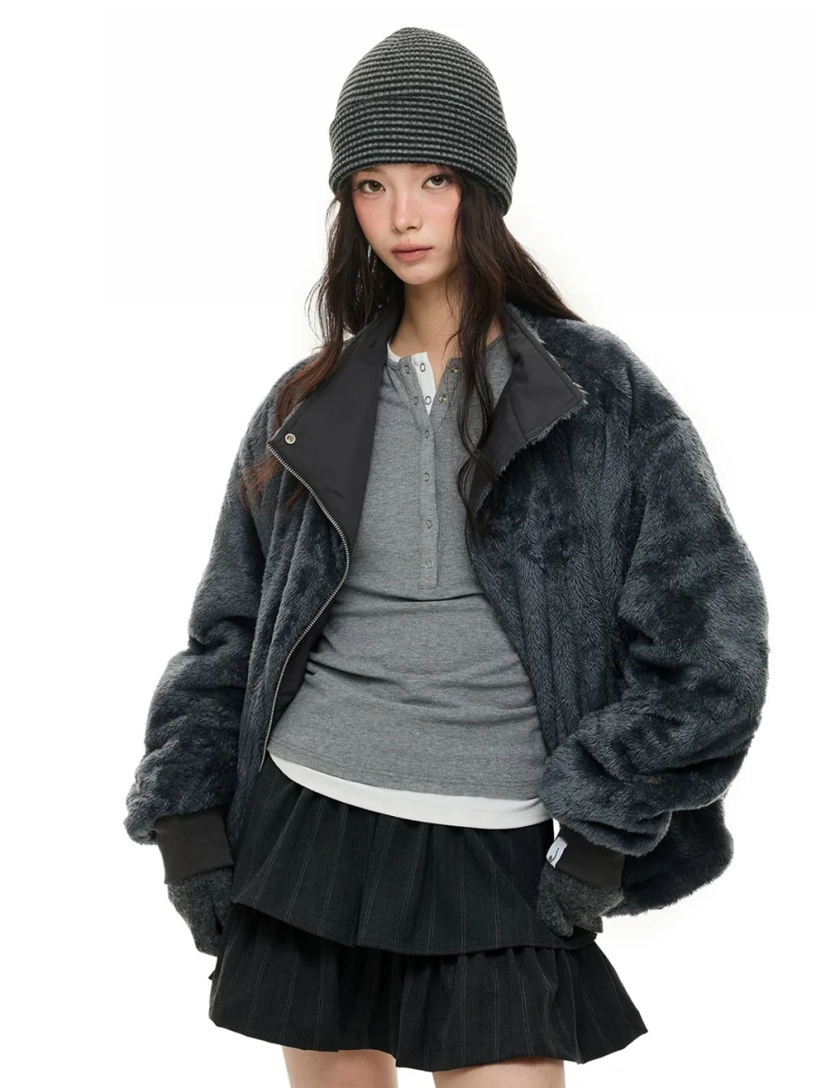JIKOO | Reversible Asymmetric Stand Collar Padded Jacket - 4