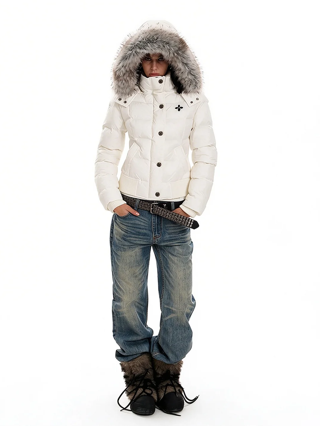 0123 Start | Slim-Fit Cropped Fur-Trim Padded Jacket