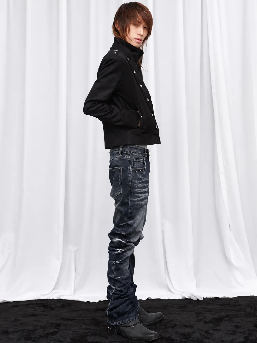 DETW | Cropped Stand Collar Double-Breasted Suede Zip-Up Jacket