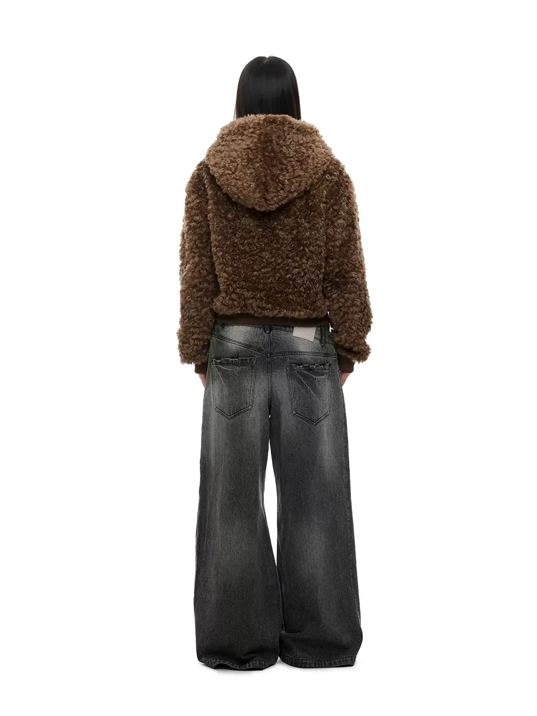 JIKOO | Thick Hooded Cropped Faux Wool Jacket