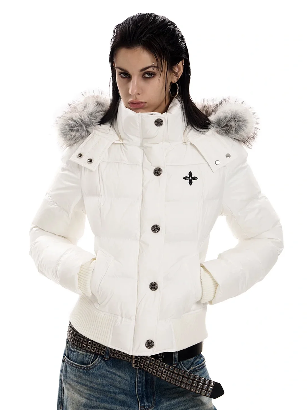 0123 Start | Slim-Fit Cropped Plush-Trim Hooded Padded Jacket