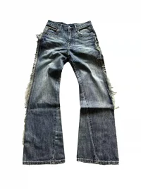 DETW | Washed Blue Frayed Studded Straight Leg Stacked Jeans