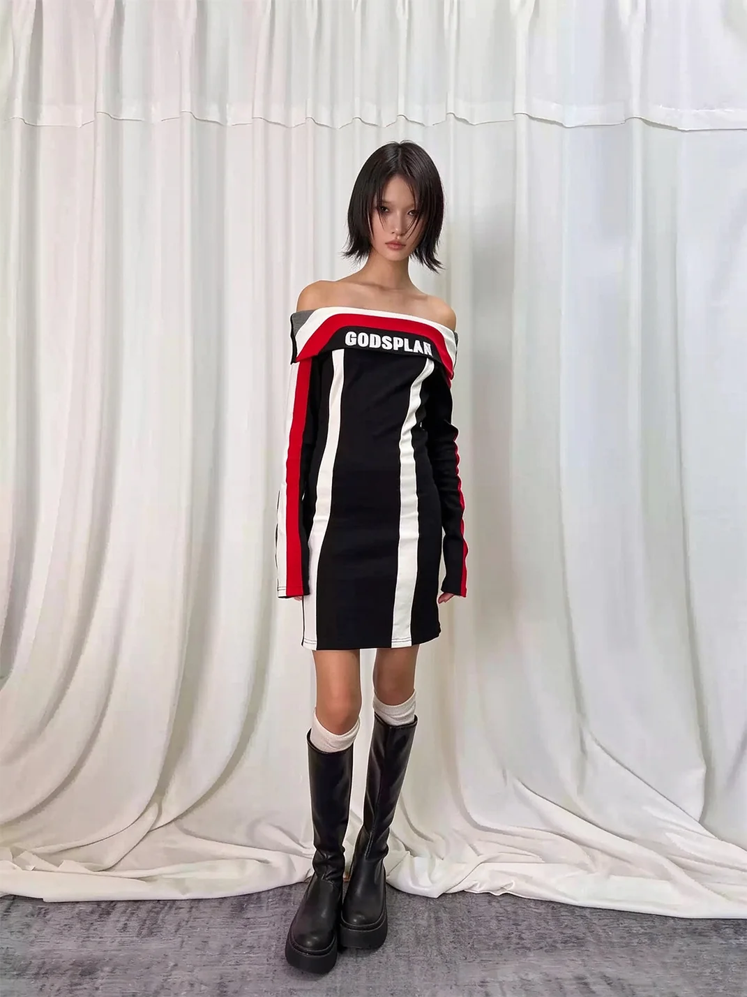 Gods plan | Off-Shoulder Striped Colorblock Bodycon Dress